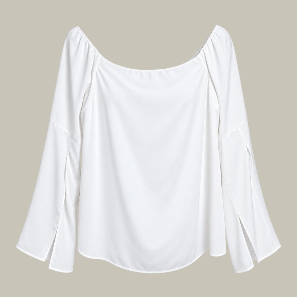 Naked Zebra Off The Shoulder Blouse Size M Split Sleeve Polyester White Boho